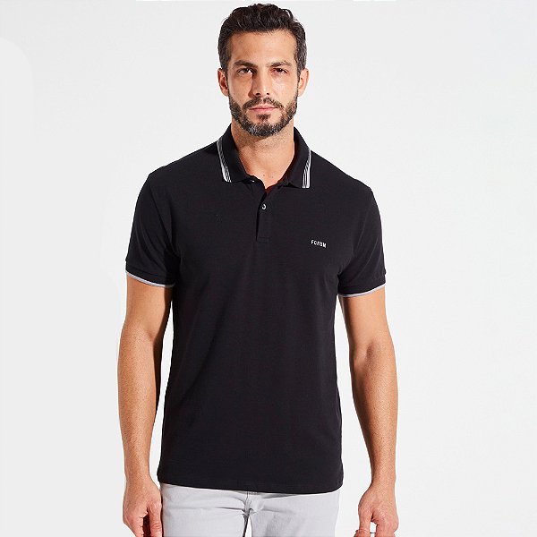 Camisa Polo Forum Listras Ou25 Preto Masculino