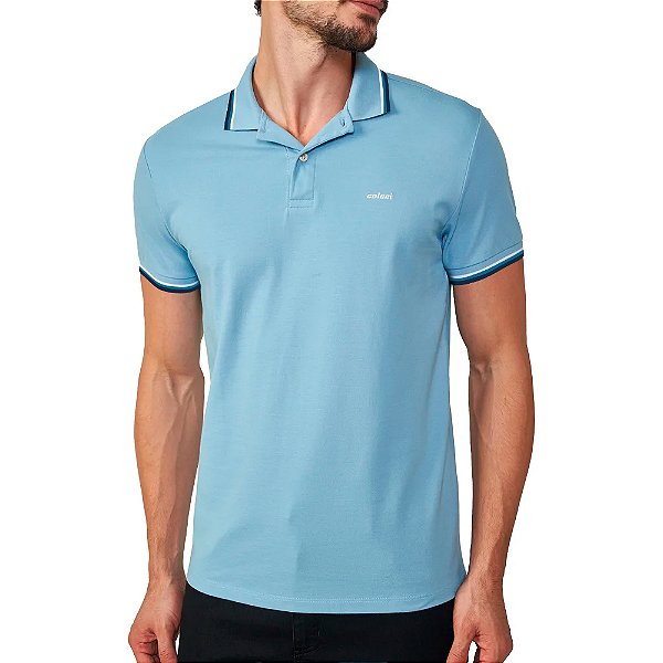 Camisa Polo Colcci 3 Listras Ou25 Azul Masculino