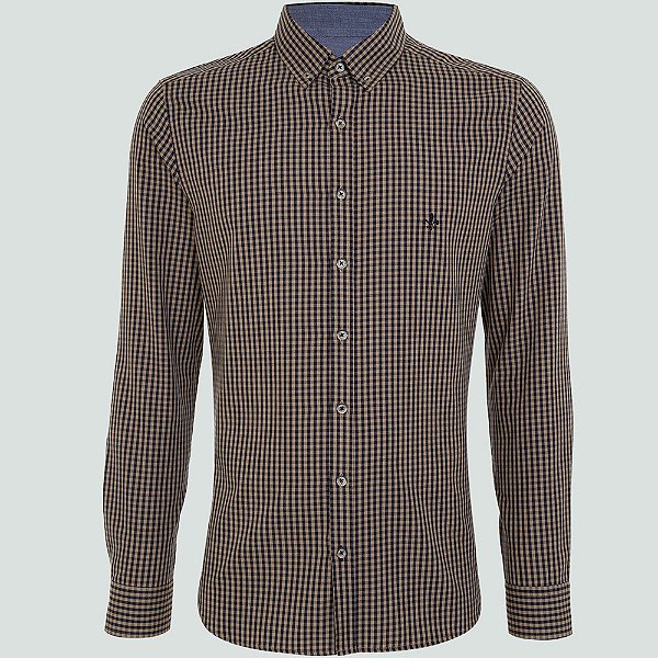 Camisa Dudalina Milano Xadrez Ou25 Bege Masculino