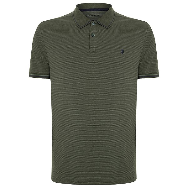 Camisa Polo Individual Listrada Ou25 Verde Masculino