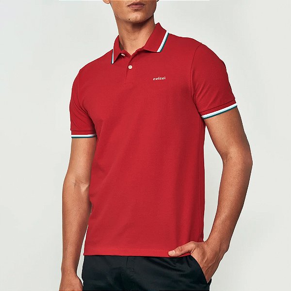 Camisa Polo Colcci 3 Listras Ou25 Vermelho Masculino