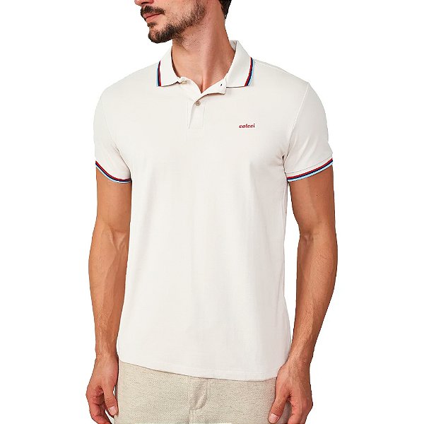Camisa Polo Colcci 3 Listras Ou25 Off White Masculino