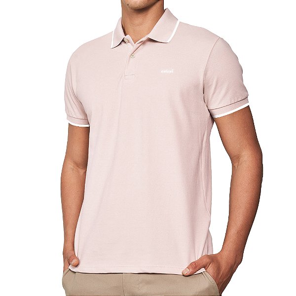 Camisa Polo Colcci Listra Ou25 Rosa Masculino