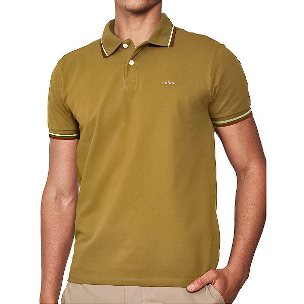 Camisa Polo Colcci 3 Listras Ou25 Verde Biome Masculino