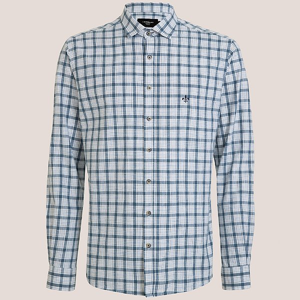 Camisa Dudalina Slim Xadrez Space Dye In25 Marinho Masculino