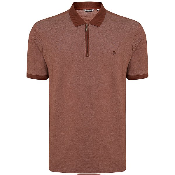 Camisa Polo Individual Piquet Zip Ou25 Laranja Masculino