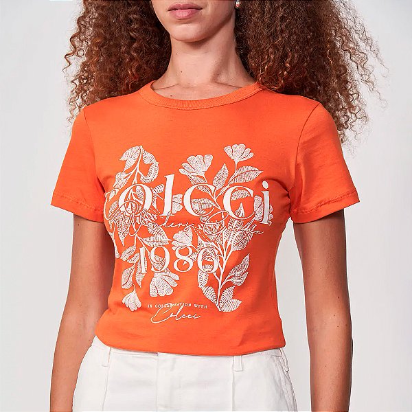 Camiseta Colcci Slim Estampado In25 Laranja Feminino