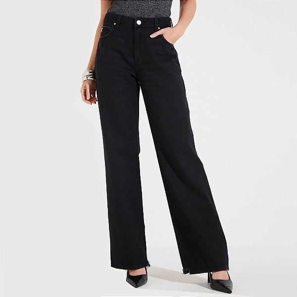 Calça Jeans Forum Raquel Wide Leg Ou25 Preto Feminino