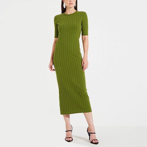 Vestido Midi Forum Canelado Ou25 Verde Feminino