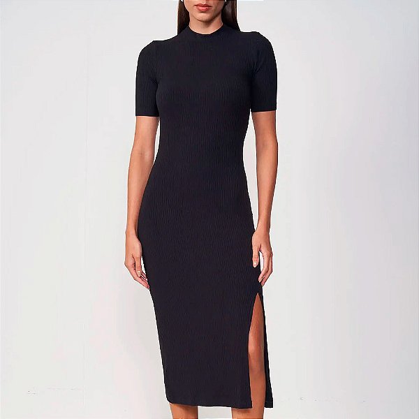 Vestido Canelado Colcci Mid Cut In25 Preto Feminino