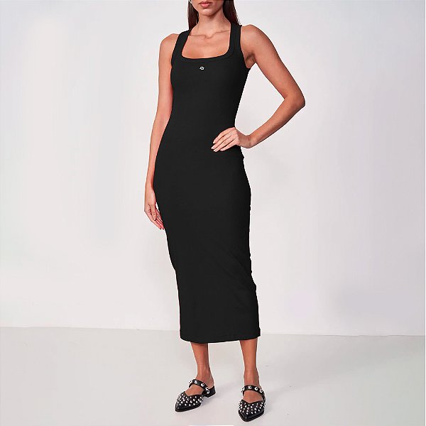 Vestido Canelado Colcci Logo Iconic In25 Preto Feminino