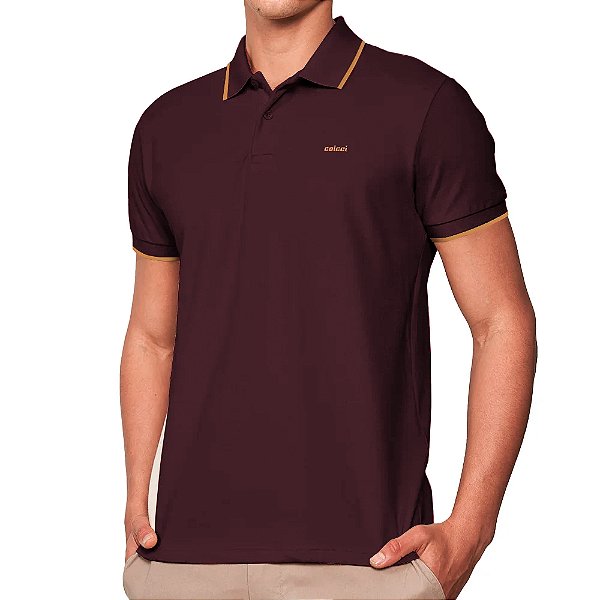 Camisa Polo Colcci Listra Ou25 Bordô Masculino