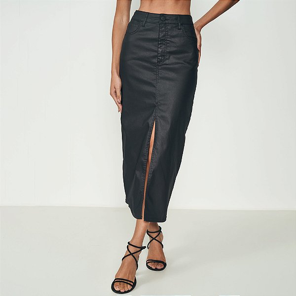 Saia Colcci Resinada Ou25 Preto Feminino