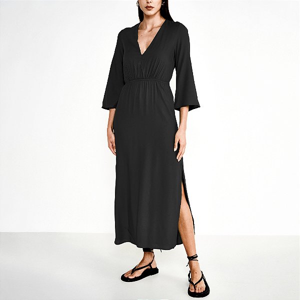 Vestido Midi Colcci Recorte Fenda Ou25 Preto Feminino