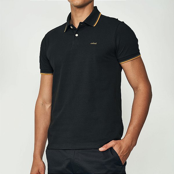 Camisa Polo Colcci 2 Listras Ou25 Preto Masculino