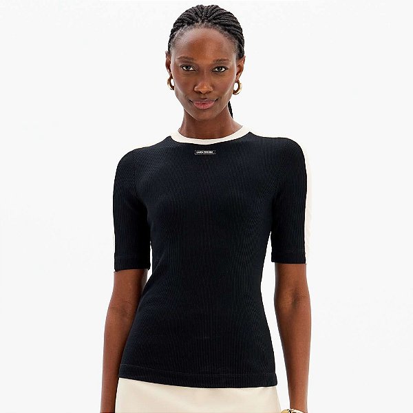 Blusa Canelada Lança Perfume Manga In25 Preto Feminino