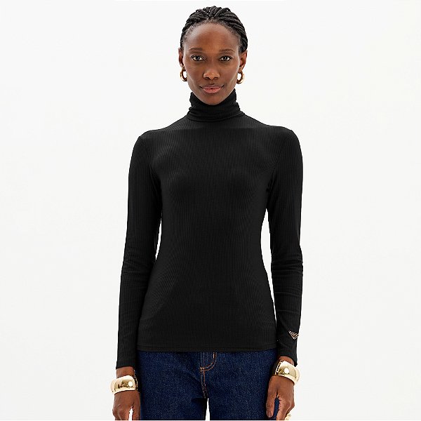 Blusa Canelada Lança Perfume Gola Alta In25 Preto Feminino