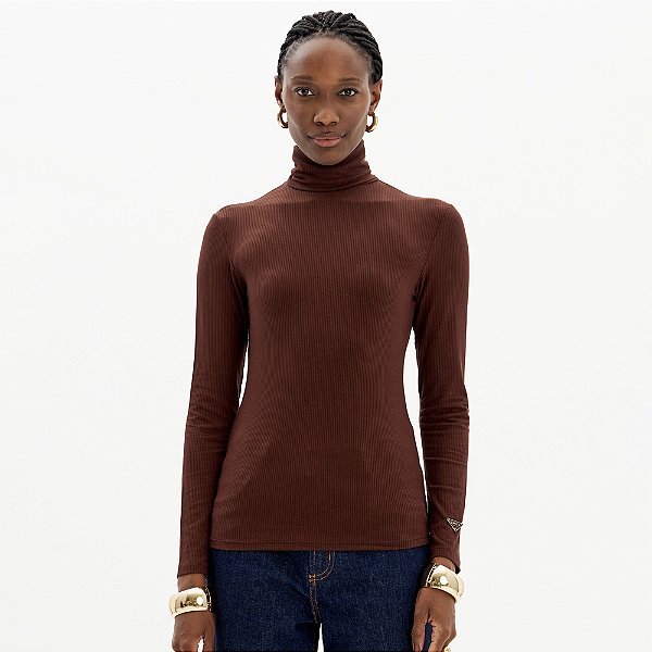 Blusa Canelada Lança Perfume Gola Alta In25 Marrom Feminino