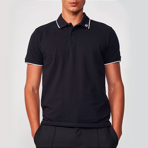 Camisa Polo Colcci Logo Listra Ou25 Preto Masculino