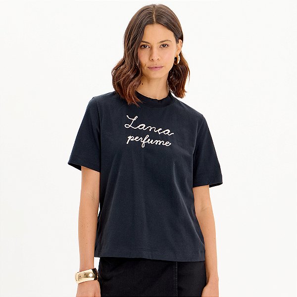 Camiseta Lança Perfume Bordado In25 Preto Feminino