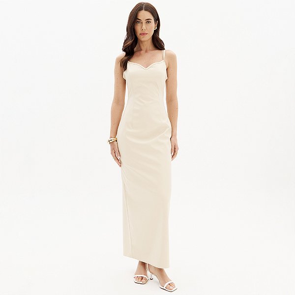Vestido Super Midi Lança Perfume Alça In25 Bege Feminino