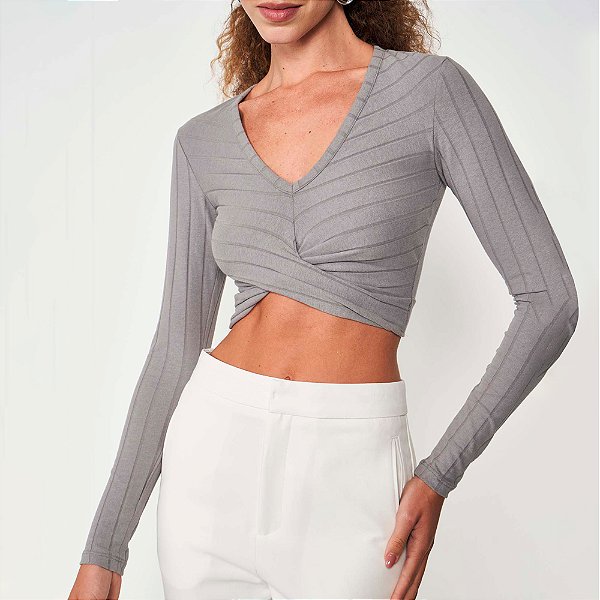 Blusa Canelado Colcci Cropped Ou25 Cinza Feminino