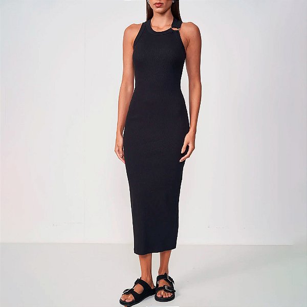 Vestido Super Mid Colcci Canelada In25 Preto Feminino