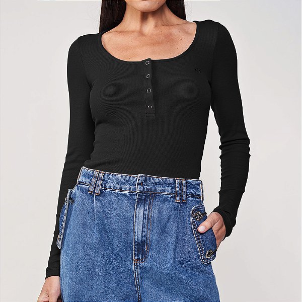Blusa Canelada Colcci Slim Ou25 Preto Feminino