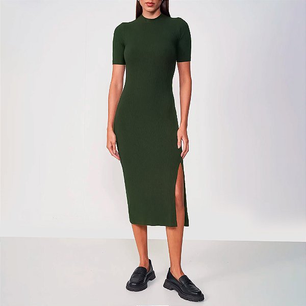 Vestido Mid Colcci Canelada Cut In25 Verde Feminino