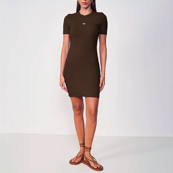 Vestido Curto Colcci Canelada Mini Flag In25 Marrom Feminino