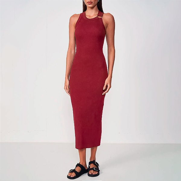 Vestido Super Mid Colcci Canelada In25 Vermelho Feminino