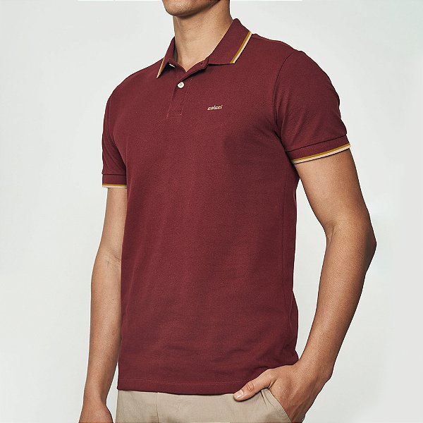Camisa Polo Colcci 2 Listras Ou25 Bordô Masculino