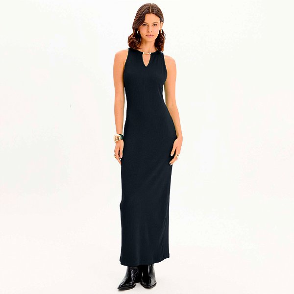 Vestido Super Mid Lança Perfume Canelado In25 Preto Feminino