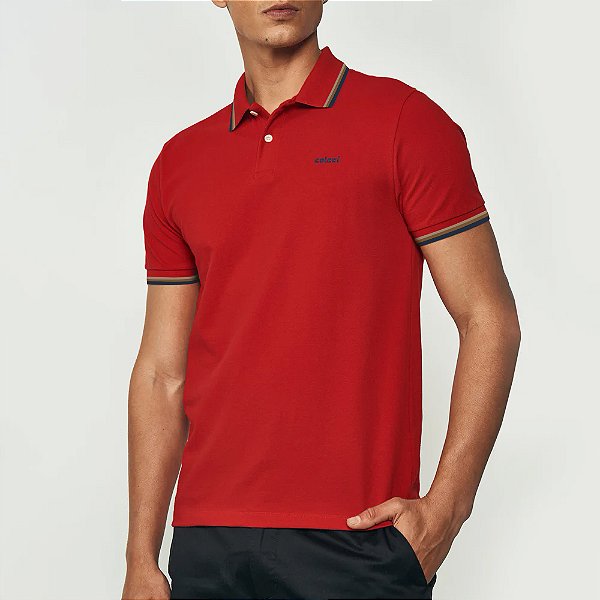 Camisa Polo Colcci 3 Lines In25 Vermelho Masculino