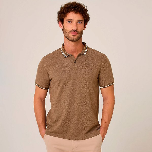 Camisa Polo Dudalina Mouline In25 Bege Masculino
