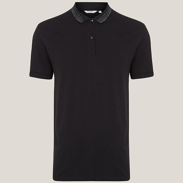 Camisa Polo Dudalina Jacquard Rajado In25 Preto Masculino