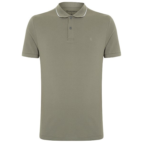 Camisa Polo Individual Basic Moda Slim Ou25 Cinza Masculino