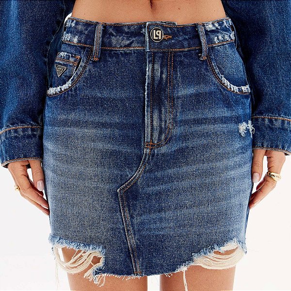 Saia Jeans Lança Perfume Cin Super High In25 Azul Feminino