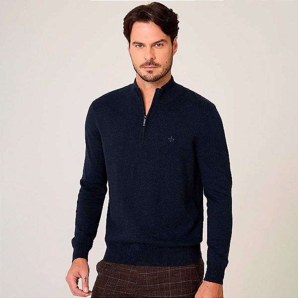 Suéter Tricot Dudalina Half Zip In25 Marinho Masculino