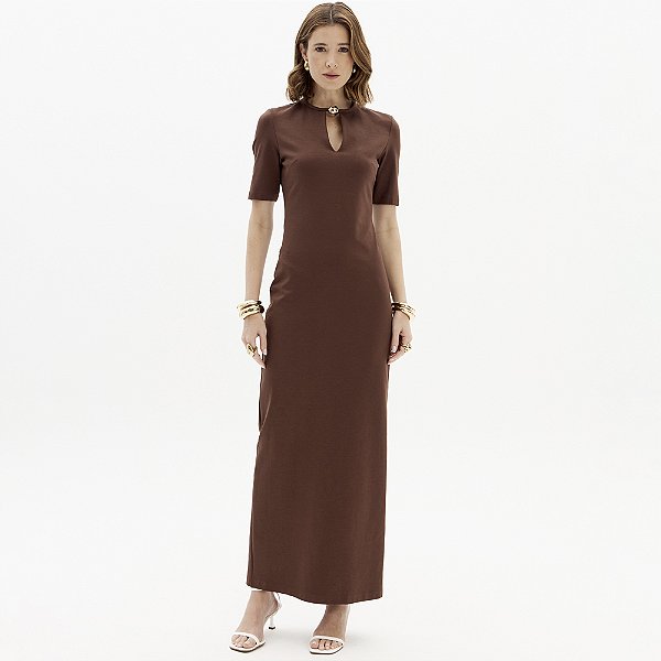 Vestido Super Midi Lança Perfume Manga In25 Marrom Feminino