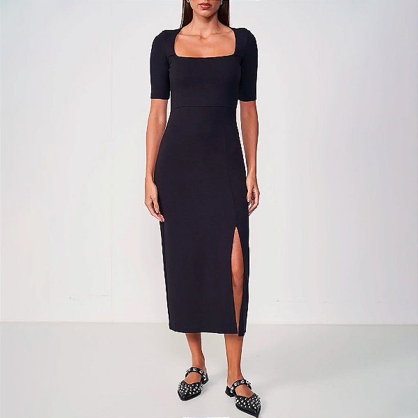 Vestido Super Mid Colcci Cut Decote In25 Preto Feminino