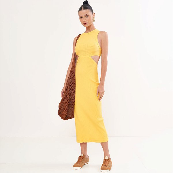 Vestido Super Mid Colcci Cut Pr26 Amarelo Macao Feminino
