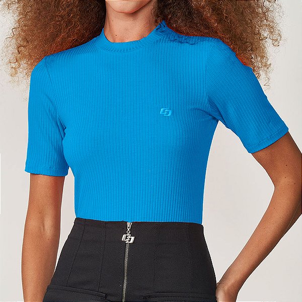 Blusa Canelada Colcci Slim Pr26 Azul Klenn Feminino