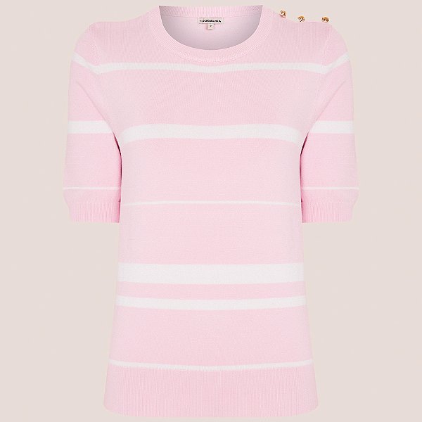Camiseta Dudalina Listras Lina Pr26 Rosa Claro Feminino