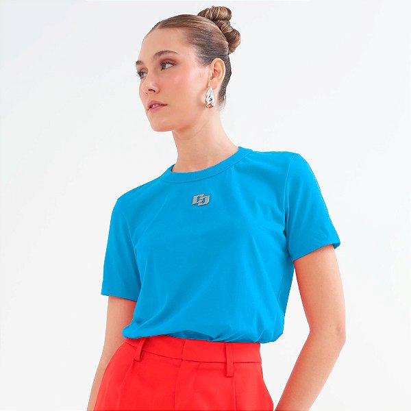 Camiseta Colcci Iconic Metal Pr26 Azul Cute Feminino