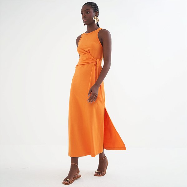 Vestido Super Mid Colcci Faixa Pr26 Laranja Pitanga Feminino