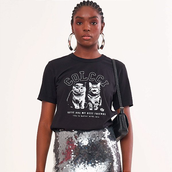 Camiseta Colcci Cats Pr26 Preto Feminino