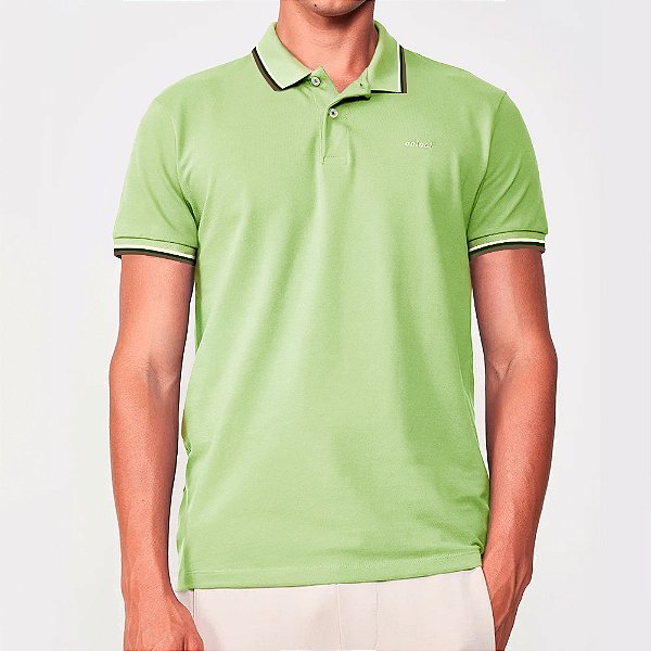 Camisa Polo Colcci 3 Listras Pr26 Verde Yuji Masculino