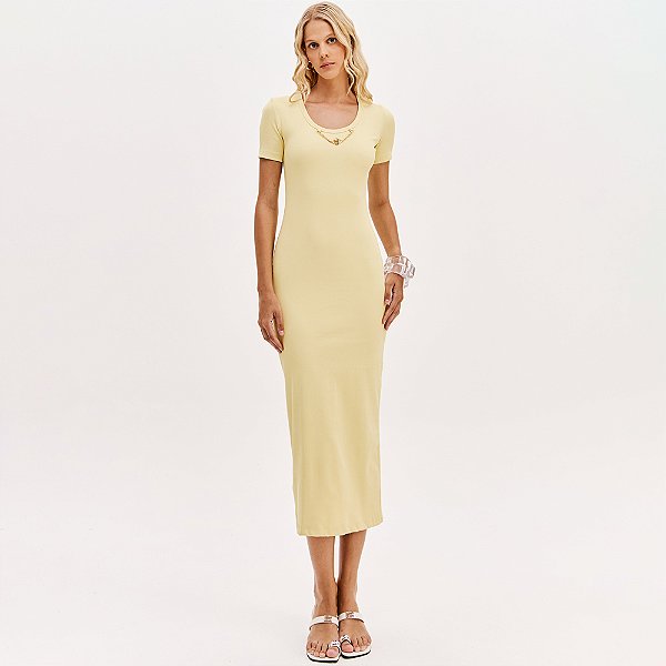 Vestido Super Mid Easy Lança Perfume Pr26 Amarelo Feminino