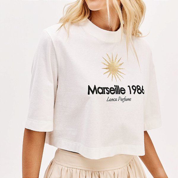 Camiseta Cropped Lança Perfume Longa Pr26 Off White Feminino